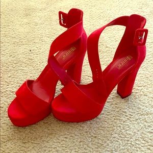 Red platform heels